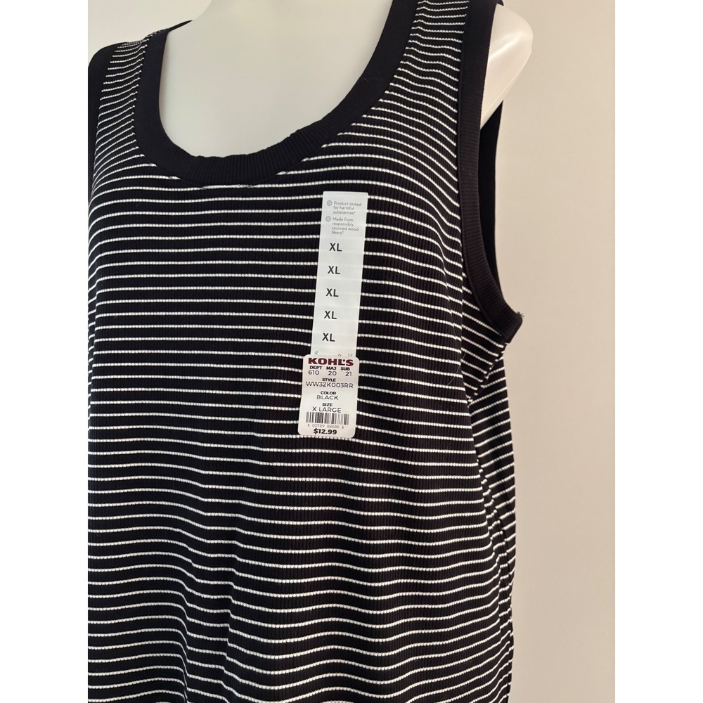 Nine West Tank Top Women XL Black New Striped Soft Spun Scoop Neck Ribbed Tank - Picture 3 of 8